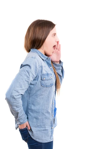 Mujer gritándole a alguien — Foto de Stock