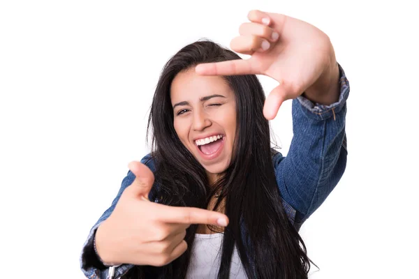 Mujer haciendo marco gesto clave — Foto de Stock