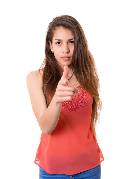 Mulher apontando para você — Fotografia de Stock