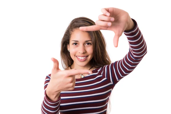 Frau macht Schlüsselgeste — Stockfoto