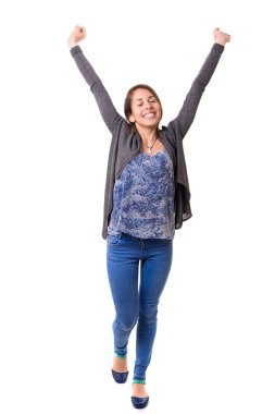 mutlu bir kadın kaldırdı kollarını  