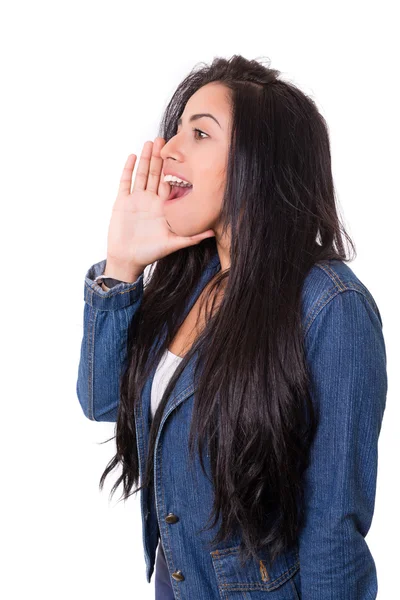 Mulher gritando com alguém — Fotografia de Stock