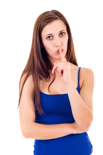 Young woman asking for silence — Stock Photo, Image