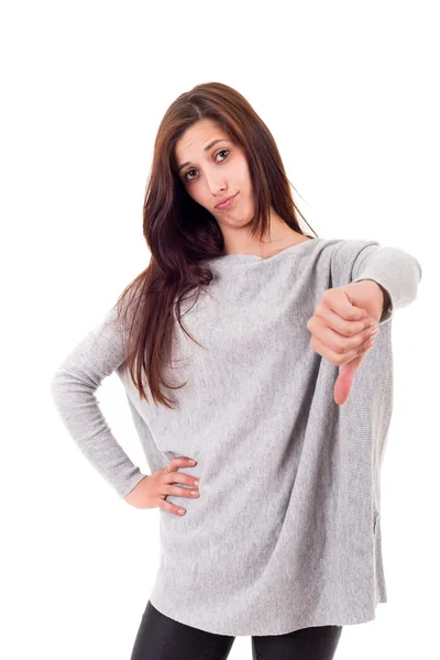 Mujer señalando pulgar hacia abajo —  Fotos de Stock