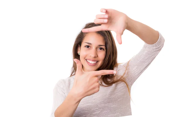 Mujer haciendo marco gesto clave — Foto de Stock