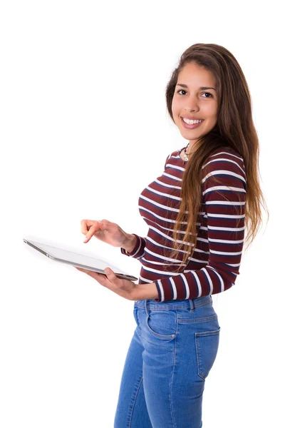 Vrouw ontspannen met een tablet pc — Stockfoto