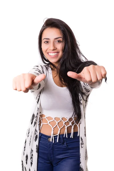 Beautiful young woman gesturing ok sign — Stock Photo, Image