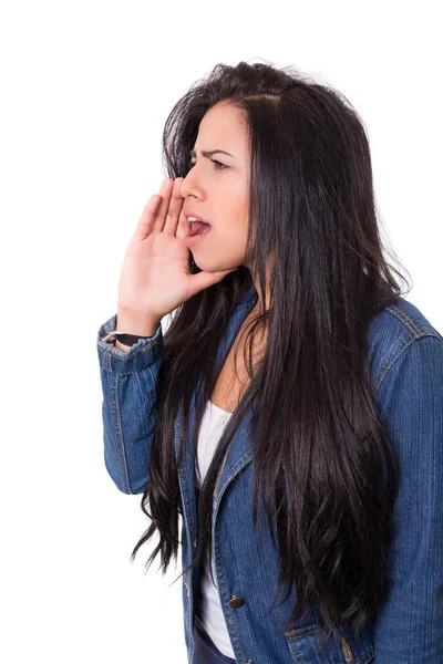 Woman screaming at someone — Stock Photo, Image