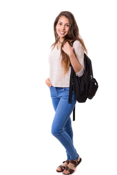 Jovem estudante posando com mochila — Fotografia de Stock