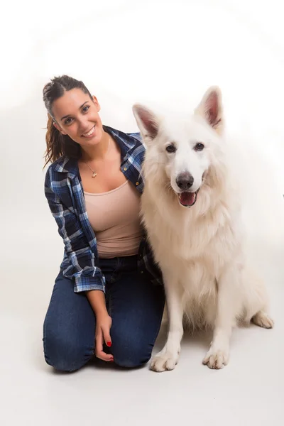 Woman and dog — Stock Photo, Image