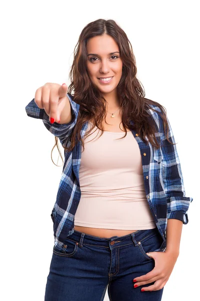 Woman pointing — Stock Photo, Image