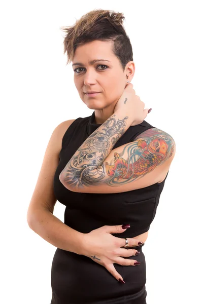 Vackra tatuerade kvinna — Stockfoto