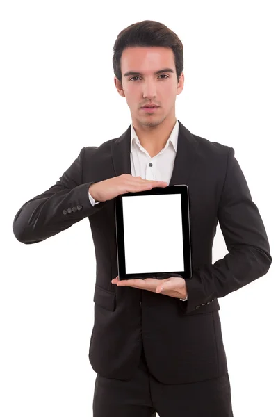 Young man presenting your product — Stock Photo, Image