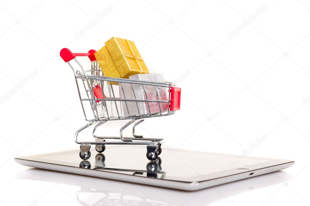 Shopping cart over a tablet