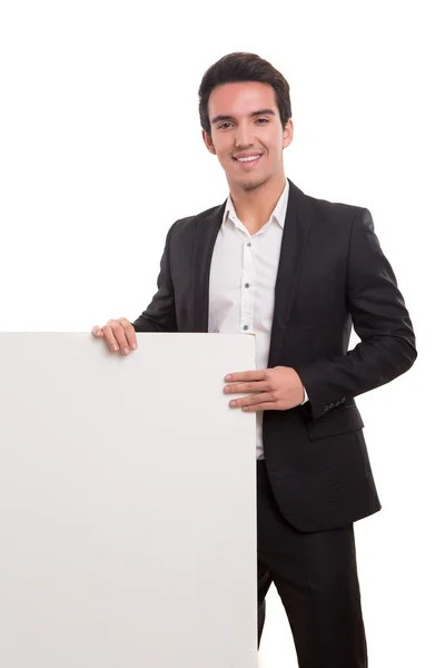 Człowiek biznesu przedstawiając swój produkt — Zdjęcie stockowe