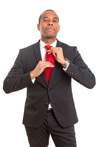 Business man fixing his tie — Stock Photo, Image