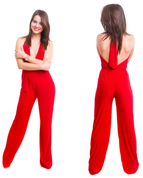 Young woman in red dress — Stock Photo, Image