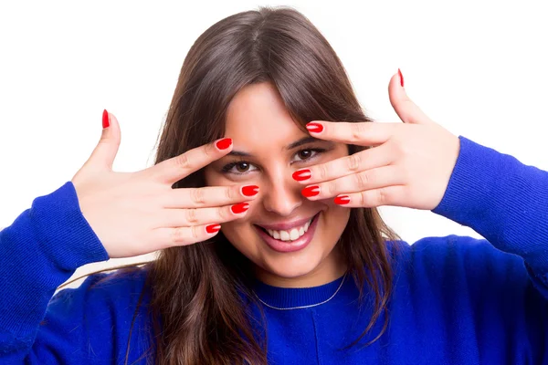 Mulher mostrando suas unhas perfeitas — Fotografia de Stock