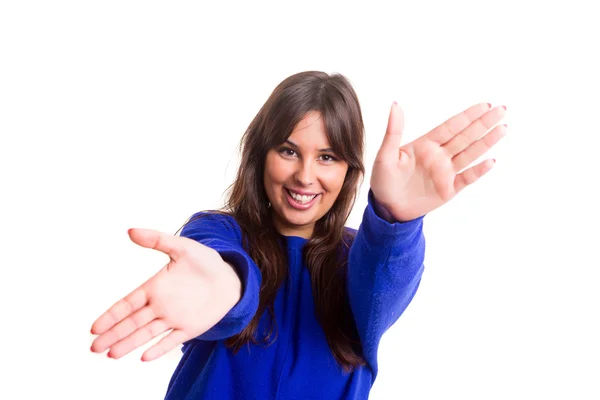 Schöne Frau, die auf dich zeigt — Stockfoto