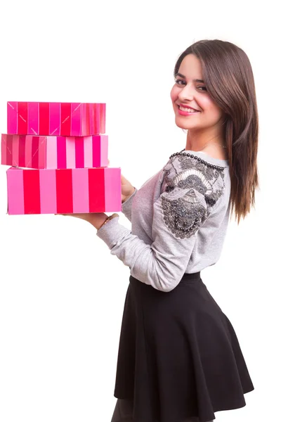 Woman holding some gifts — Stock Photo, Image