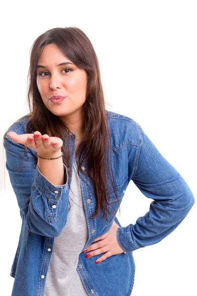 Woman blowing you a kiss — Stock Photo, Image