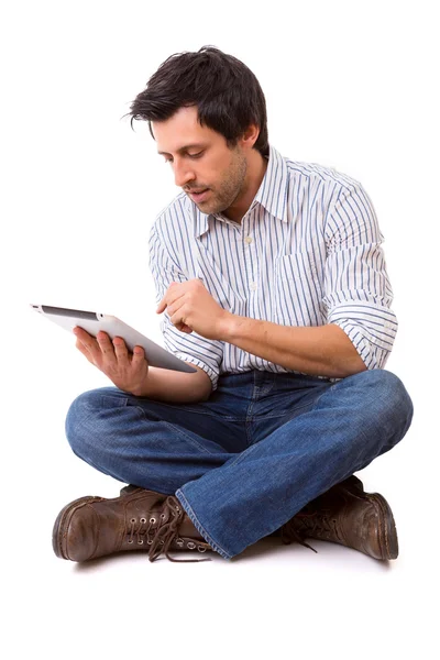 Homme avec ordinateur tablette — Photo