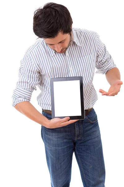 Happy young man with tablet computer — Stock Photo, Image