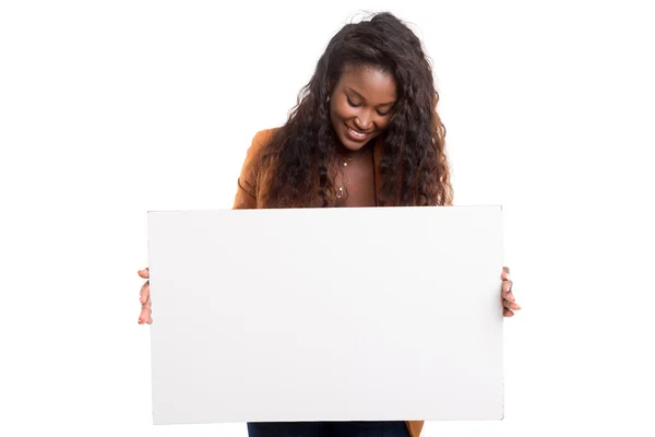 Woman presenting your produc — Stock Photo, Image