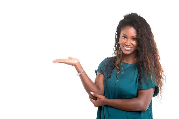 African woman presenting your product — Stock Photo, Image