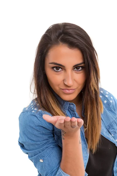 Woman blowing you a kiss — Stock Photo, Image