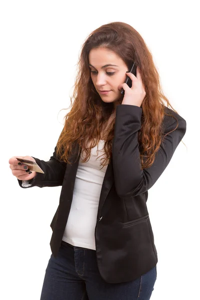 Frau bestellt am Telefon — Stockfoto