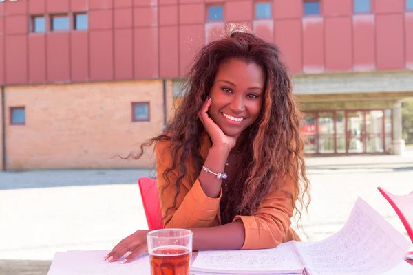 Female student preparing her exams — Stock Photo, Image