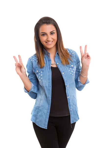 Mujer feliz con los brazos levantados —  Fotos de Stock