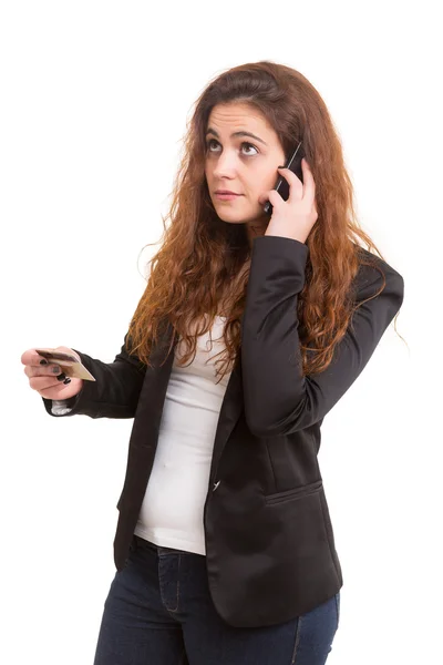 Mulher colocando uma ordem no telefone — Fotografia de Stock