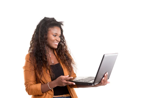 African female student  with laptop — Stock Photo, Image