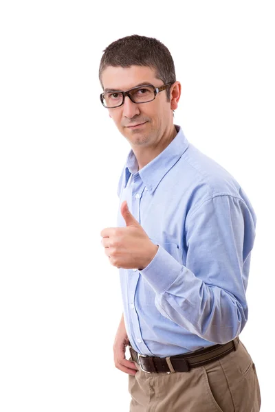 Hombre señalando pulgar hacia arriba — Foto de Stock