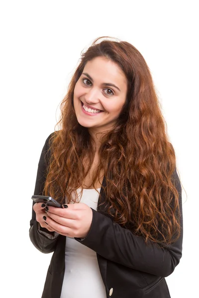 Jeune belle femme au téléphone — Photo