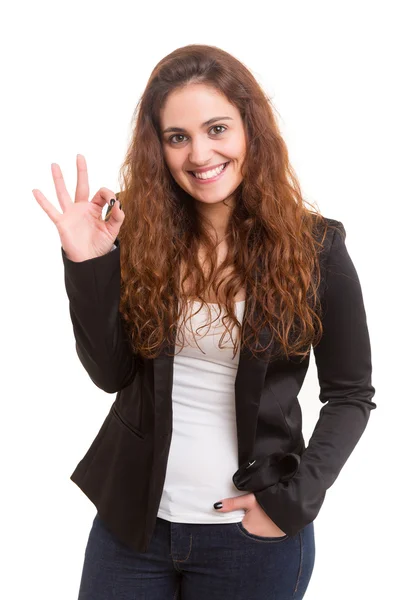 Frau signalisiert Okay — Stockfoto