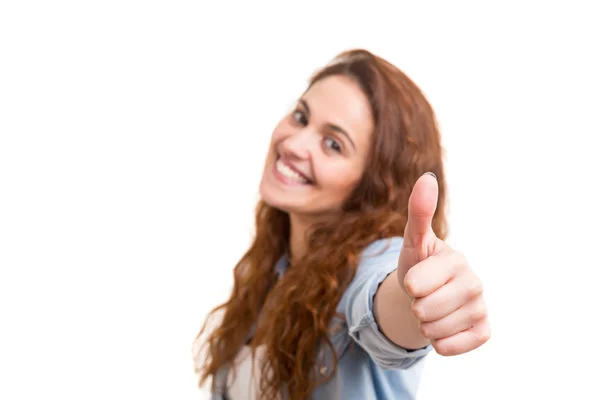 Woman signaling thumb up — Stock Photo, Image