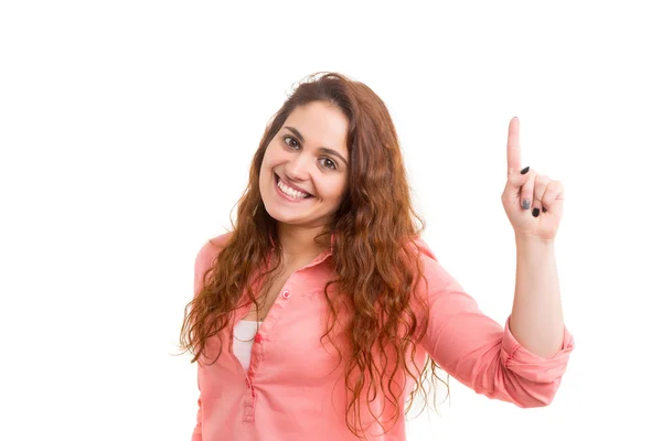 Beautiful woman presses key — Stock Photo, Image