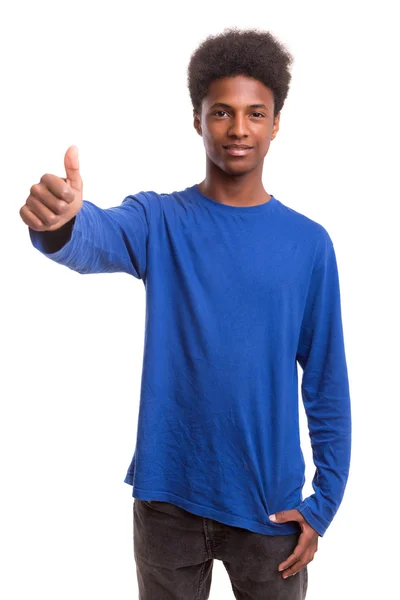 Casual Boy gesturing thumb up sign — Stock Photo, Image