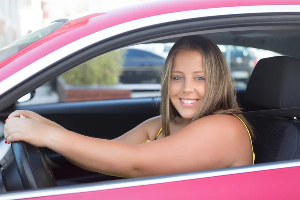 Large Woman in car — Stock Photo, Image