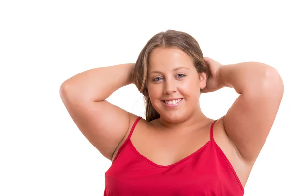 Happy woman with overweights — Stock Photo, Image