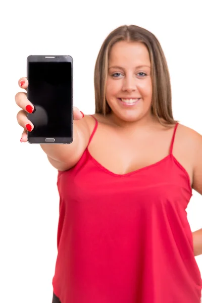 Large woman at the phone — Stock Photo, Image