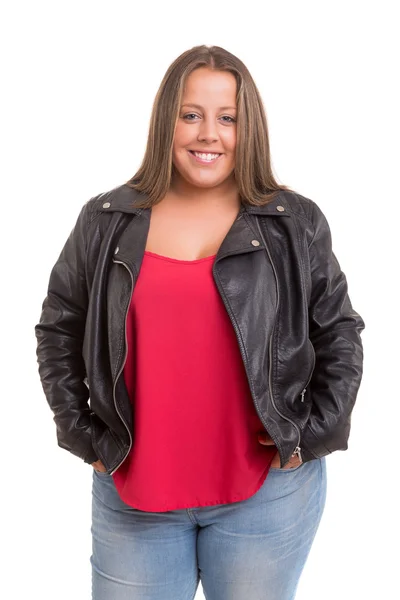 Mujer feliz con sobrepeso — Foto de Stock