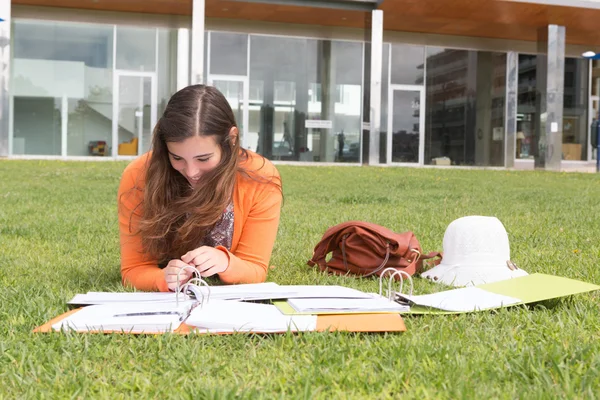 Mujer estudiando en la universidad — Foto de Stock