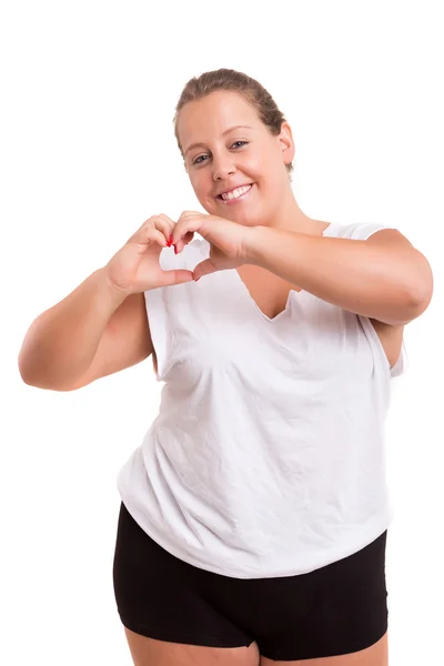 큰 여자 몸짓 심장 기호 — 스톡 사진