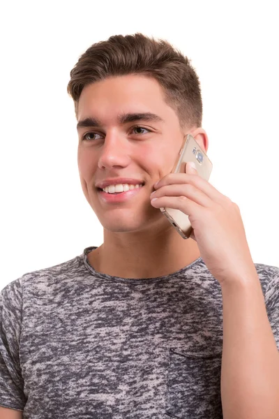 Jongen met behulp van de mobiele telefoon — Stockfoto