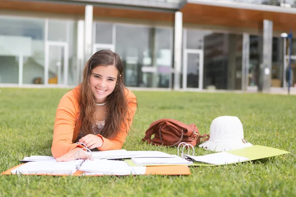 Mulher estudando na universidade — Fotografia de Stock