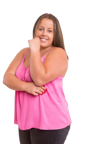 Happy woman with overweights — Stock Photo, Image